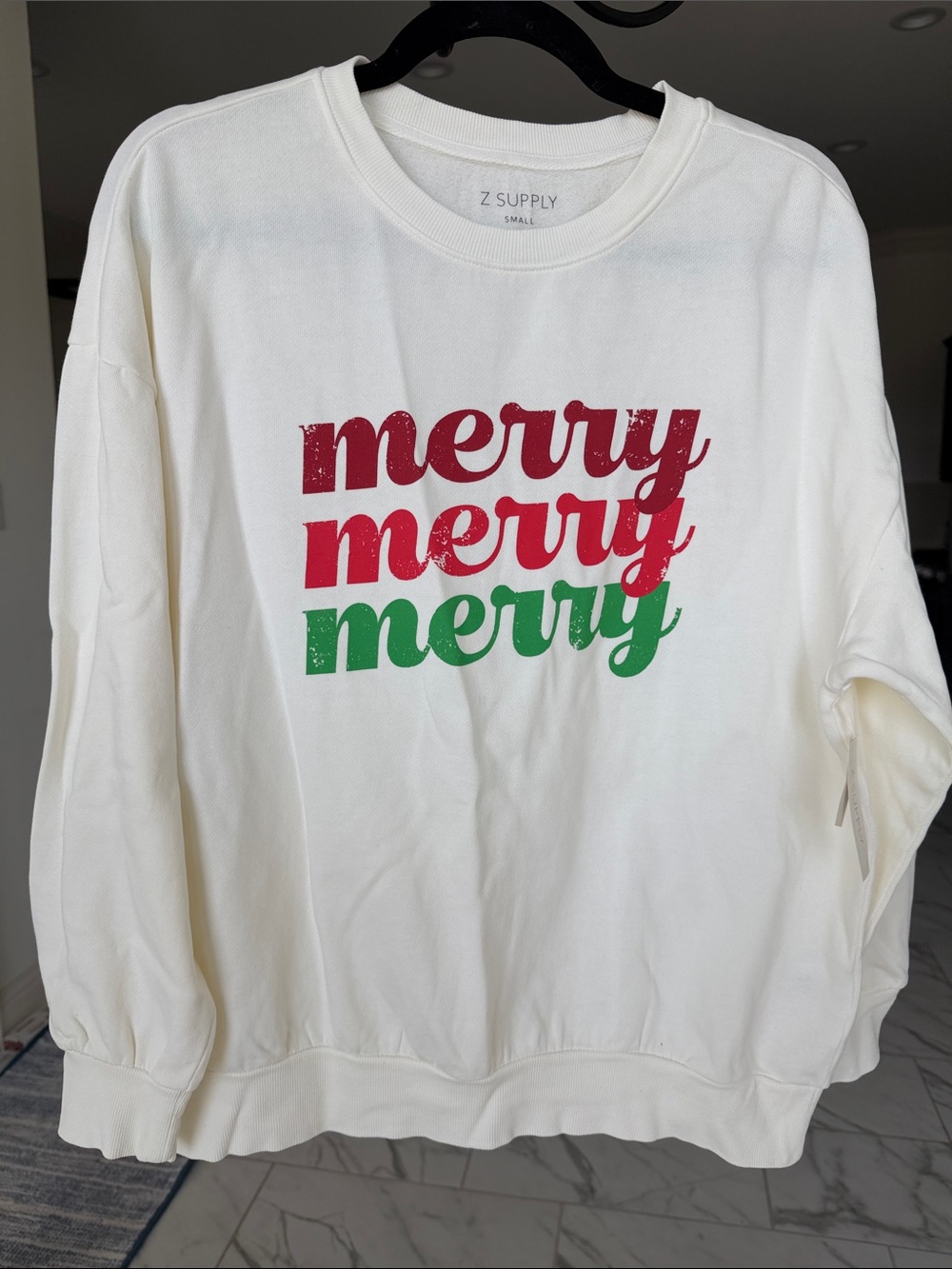 Z Supply Cream Holiday 'Merry Merry Merry' Graphic Sweatshirt
